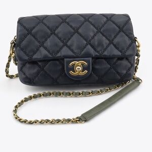 Chanel Navy/Green Gold Hardware Paris-Dallas Chic Stitch Flap Bag